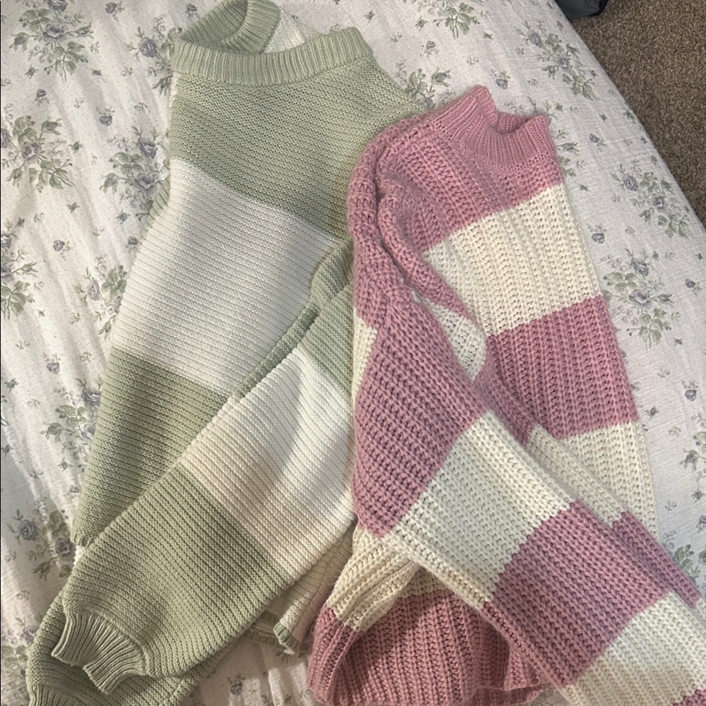 Striped Green and Pink Women's Sweaters